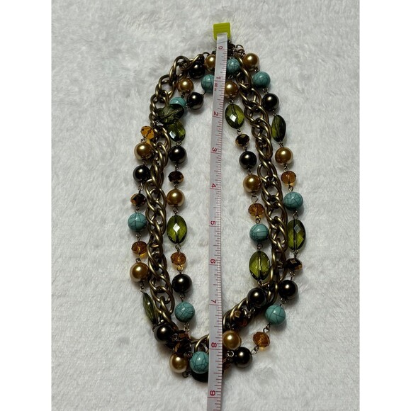 Turquoise multicolored chunky triple layer adjustable fashion necklace - Picture 5 of 6